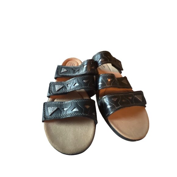 Clarks Womens Laurieann Nora Black Leather Sandals Women's Size 8 - Picture 2 of 6